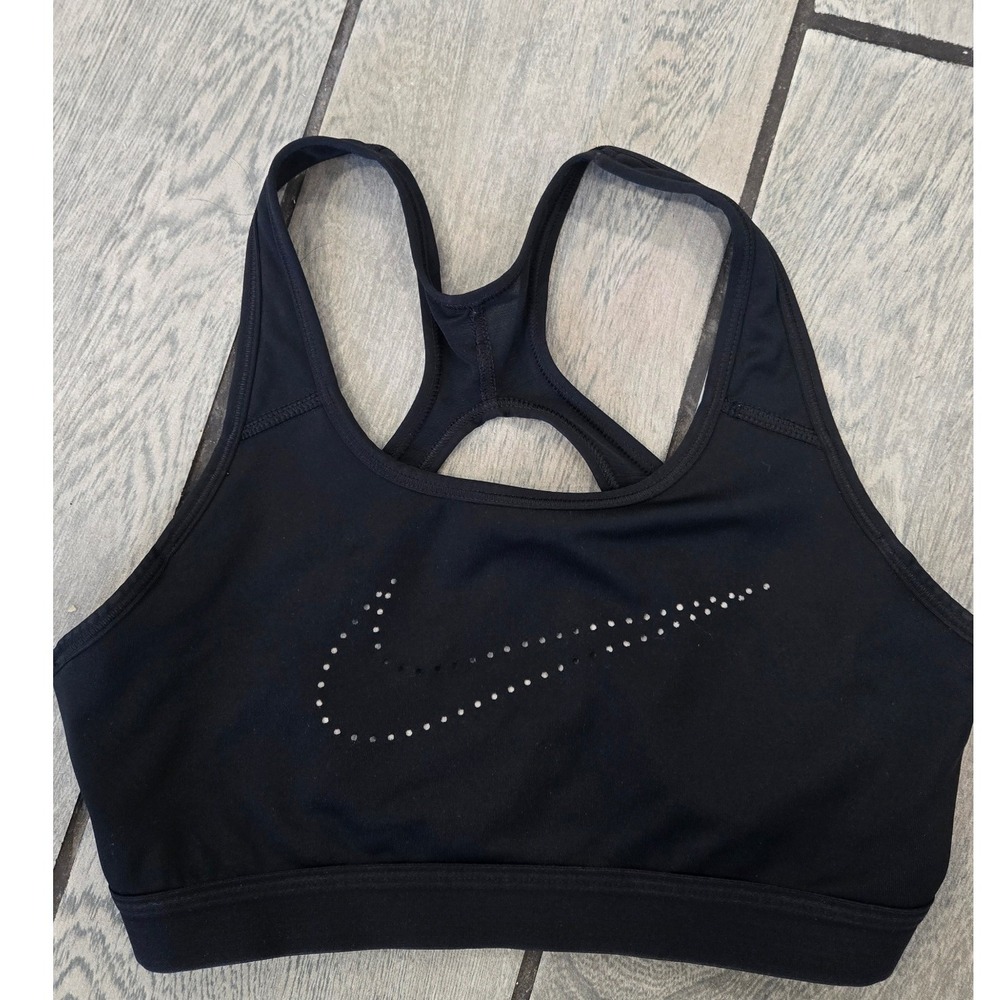 Nike Women Black Dri-FIT Sports Bra‎ Rhinestone Swoosh Racerback Medium